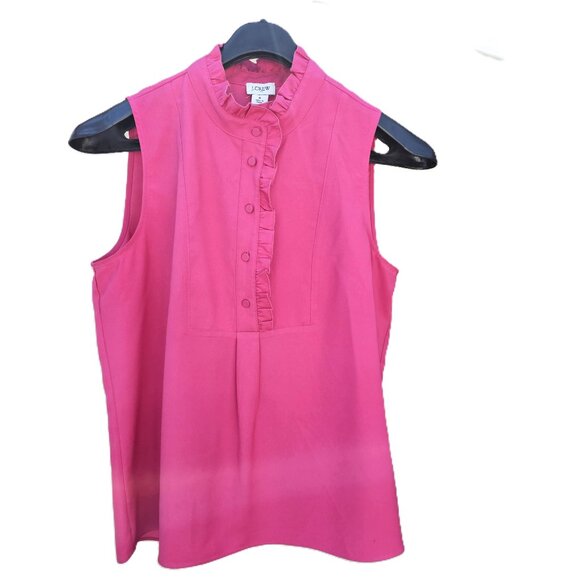 J Crew Sleeveless Ruffle Trim Crepe Blouse Fuchsia Pink Size 8  Like NEW - Picture 1 of 9